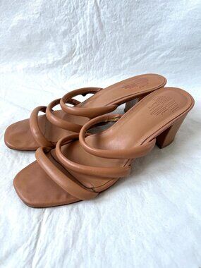 Charlotte Stone sandals Belle 9 high heel brown leather 3 straps block slip on